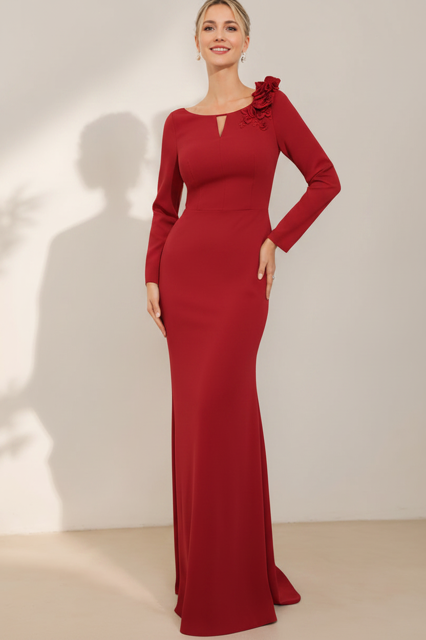 Sheath/Column Scoop Neck Mother Of The Bride & Groom Dresses with 3D Flowers