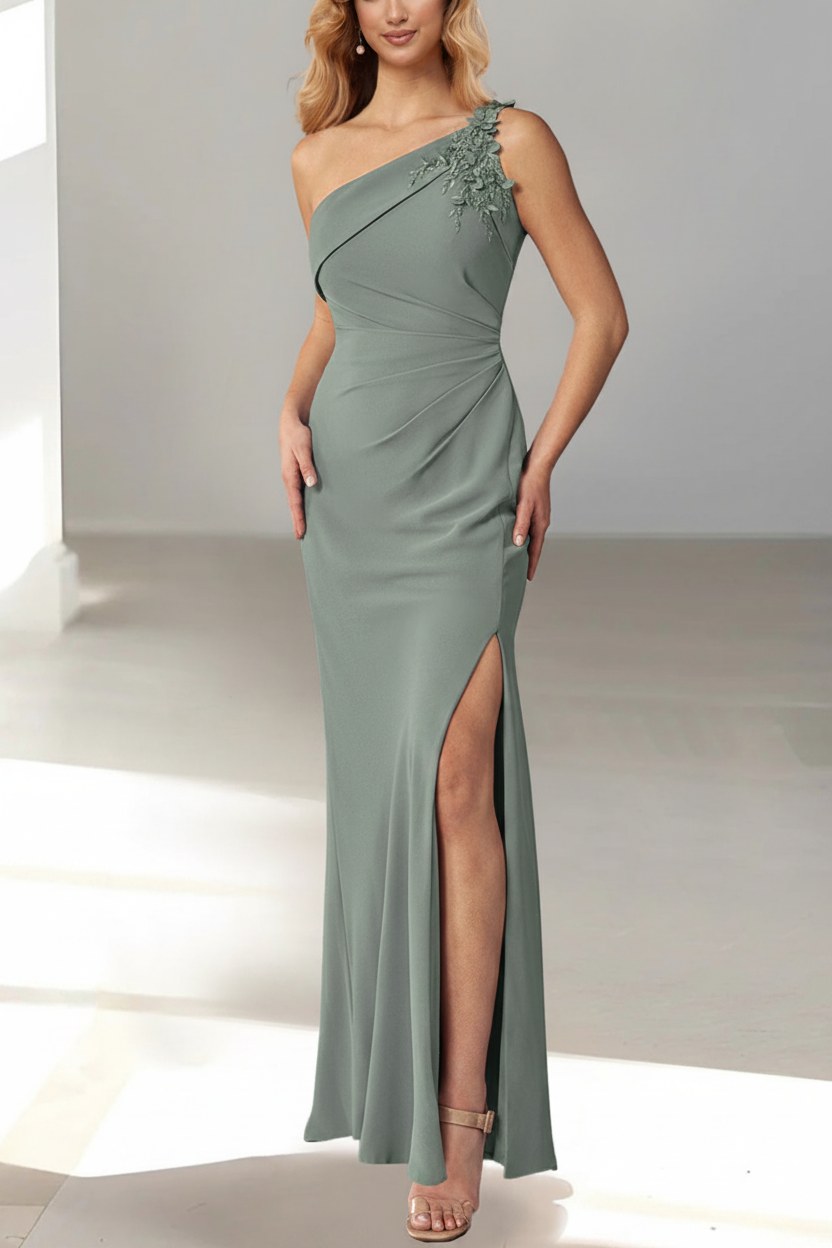 Sheath/Column Sleeveless One Shoulder Floor-Length Mother of the Bride Dresses with Beaded