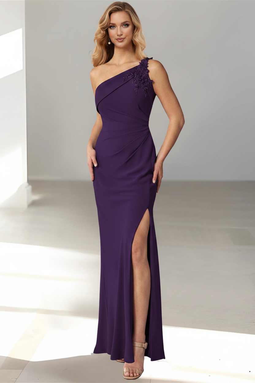 Sheath/Column Sleeveless One Shoulder Floor-Length Mother of the Bride Dresses with Beaded