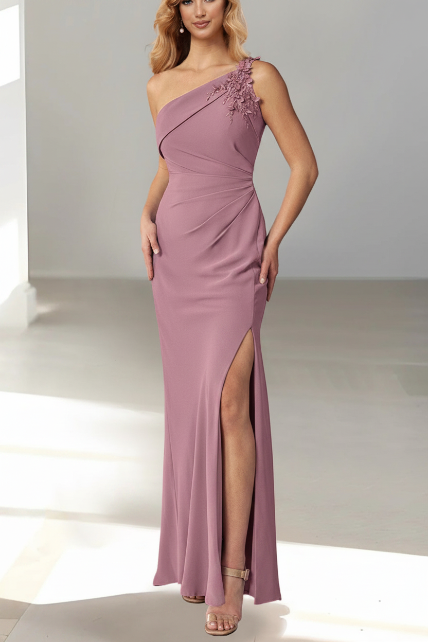 Sheath/Column Sleeveless One Shoulder Floor-Length Mother of the Bride Dresses with Beaded