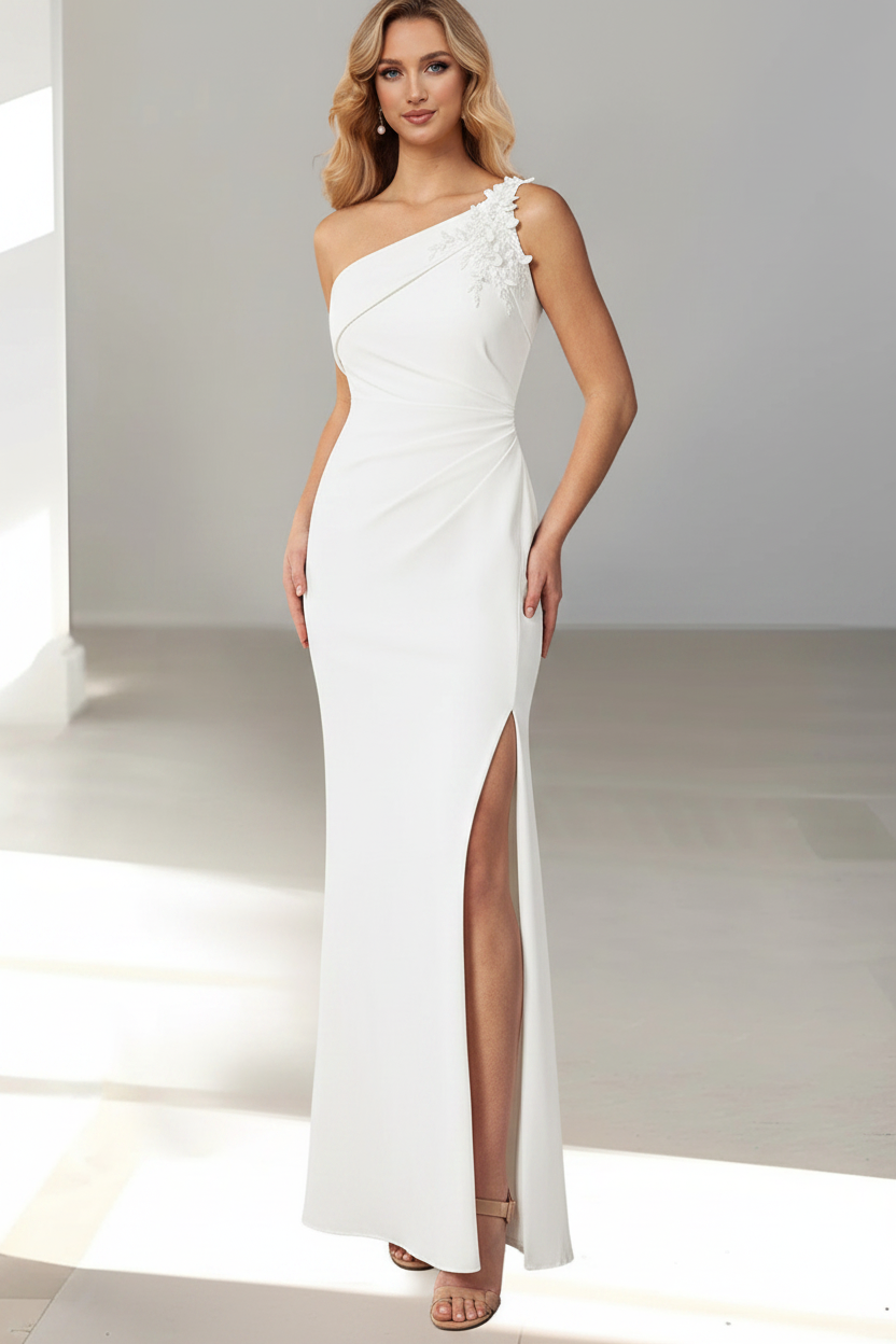 Sheath/Column Sleeveless One Shoulder Floor-Length Mother of the Bride Dresses with Beaded