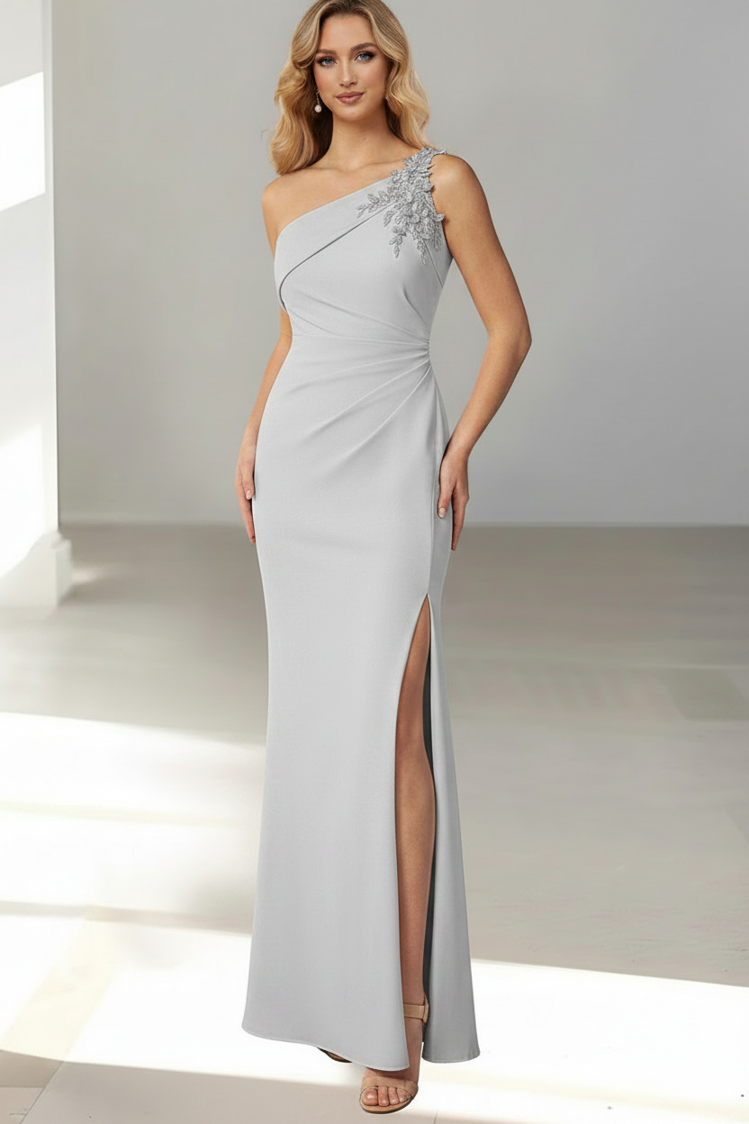 Sheath/Column Sleeveless One Shoulder Floor-Length Mother of the Bride Dresses with Beaded