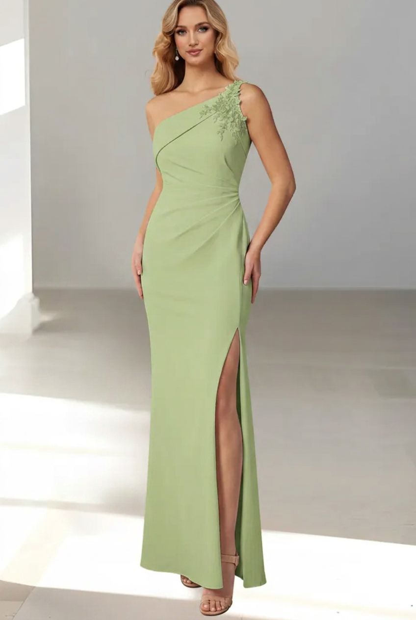 Sheath/Column Sleeveless One Shoulder Floor-Length Mother of the Bride Dresses with Beaded