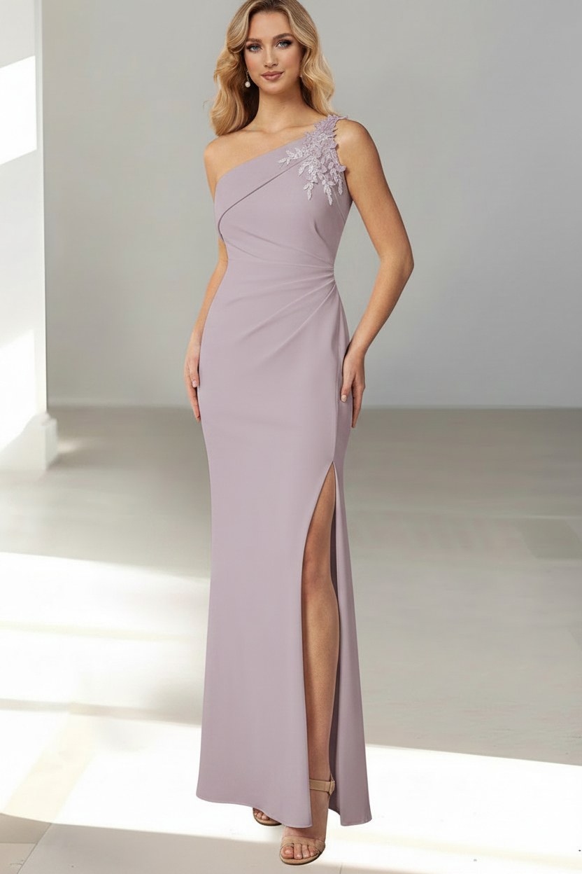 Sheath/Column Sleeveless One Shoulder Floor-Length Mother of the Bride Dresses with Beaded