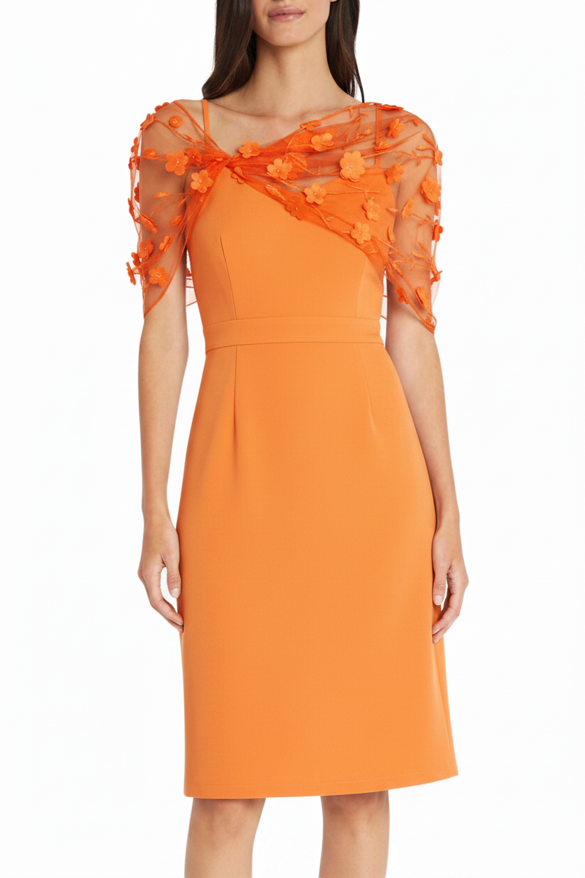 Sheath/Column Spaghetti Straps Sleeveless Knee-Length Mother of the Bride Dress With Watteau Train