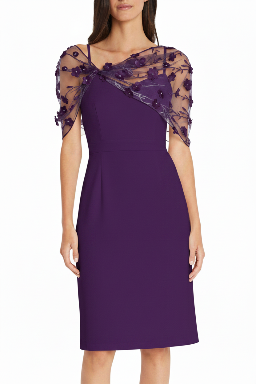Sheath/Column Spaghetti Straps Sleeveless Knee-Length Mother of the Bride Dress With Watteau Train