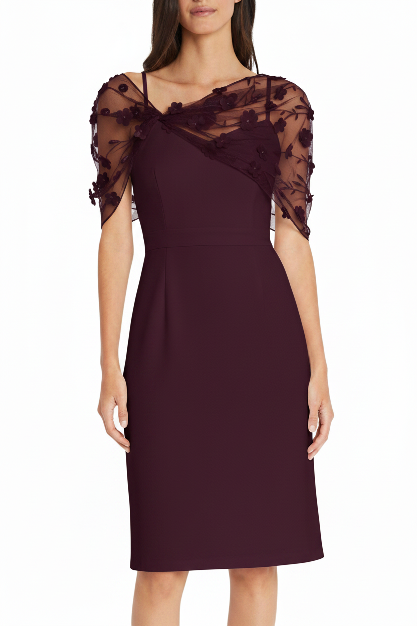 Sheath/Column Spaghetti Straps Sleeveless Knee-Length Mother of the Bride Dress With Watteau Train
