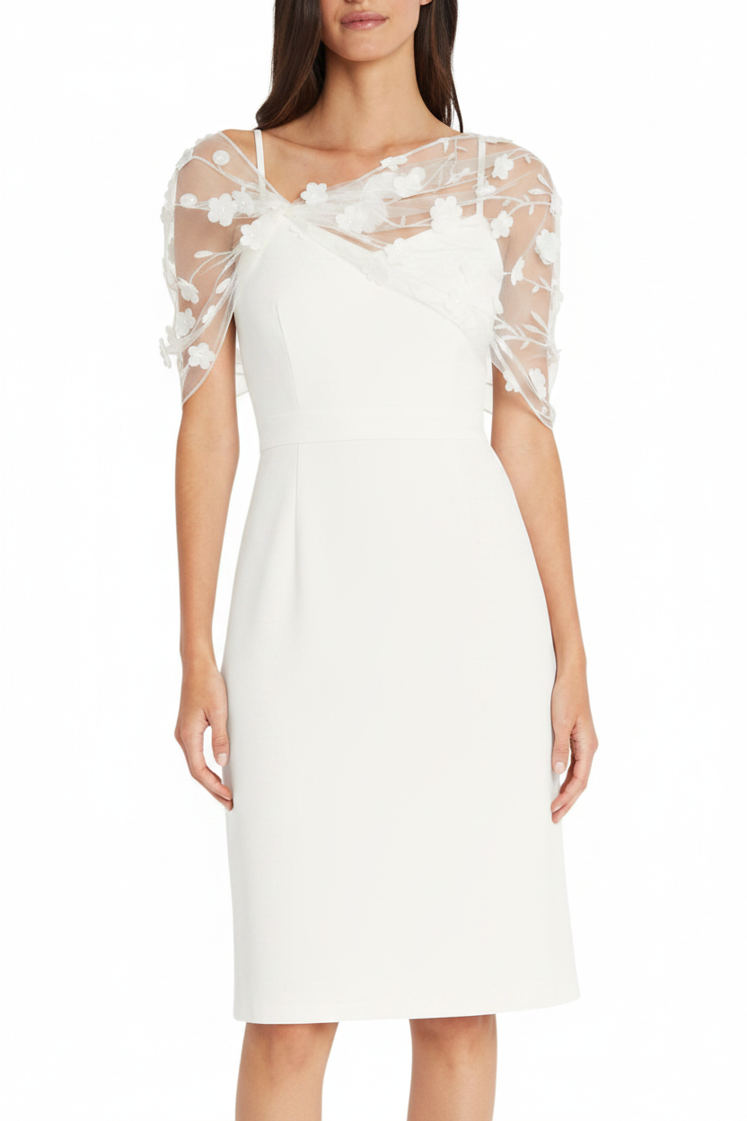 Sheath/Column Spaghetti Straps Sleeveless Knee-Length Mother of the Bride Dress With Watteau Train