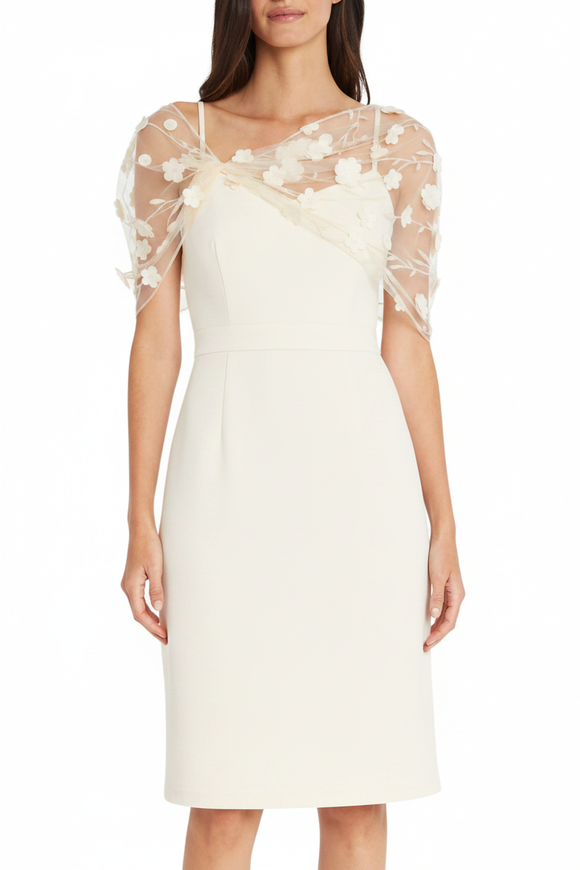 Sheath/Column Spaghetti Straps Sleeveless Knee-Length Mother of the Bride Dress With Watteau Train