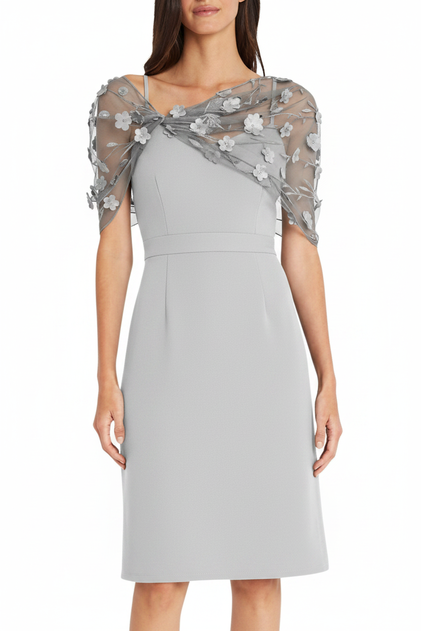 Sheath/Column Spaghetti Straps Sleeveless Knee-Length Mother of the Bride Dress With Watteau Train