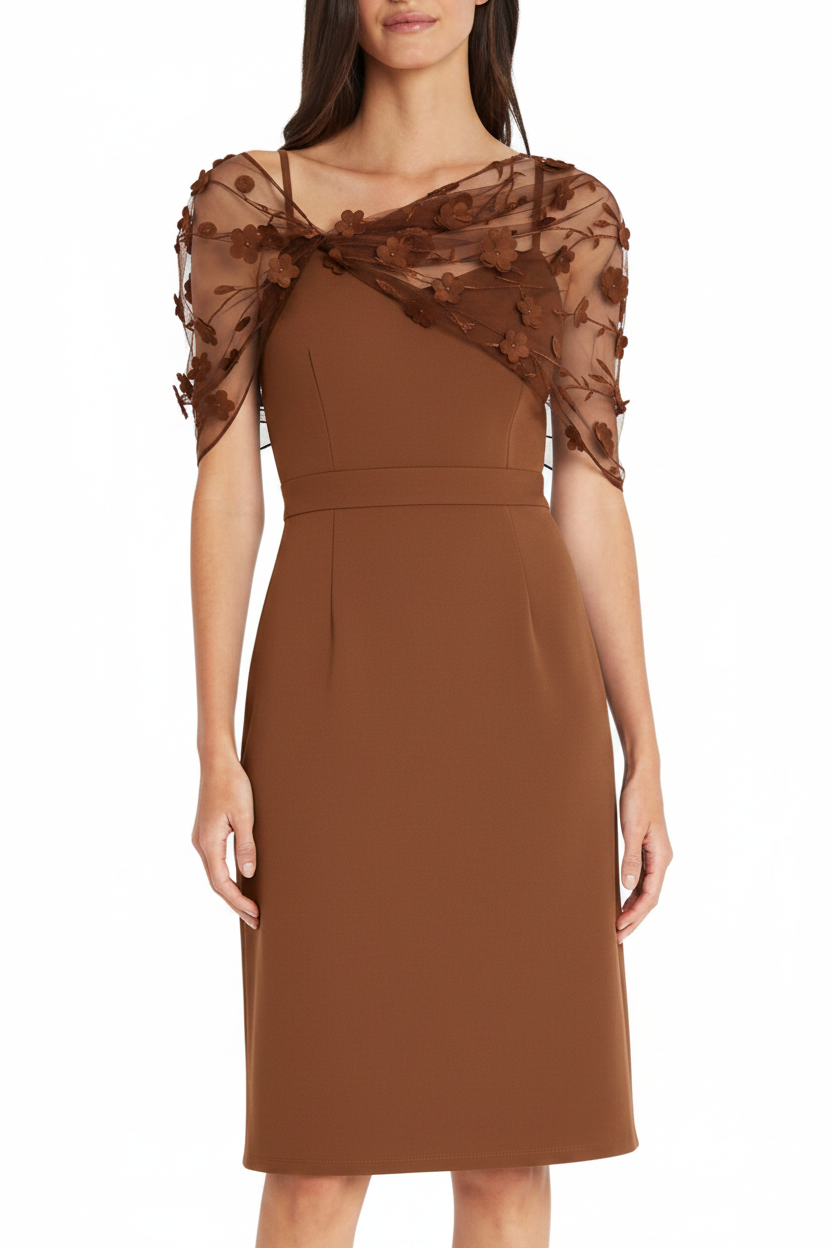 Sheath/Column Spaghetti Straps Sleeveless Knee-Length Mother of the Bride Dress With Watteau Train