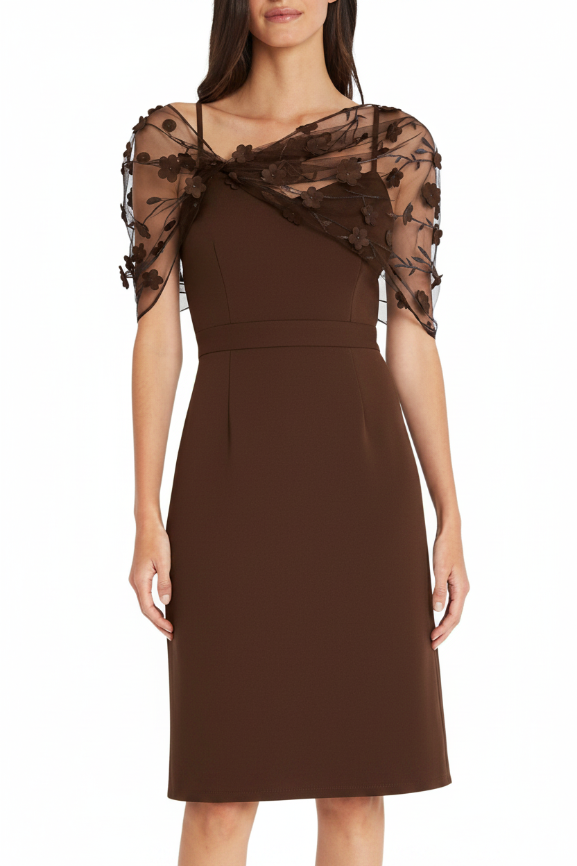 Sheath/Column Spaghetti Straps Sleeveless Knee-Length Mother of the Bride Dress With Watteau Train