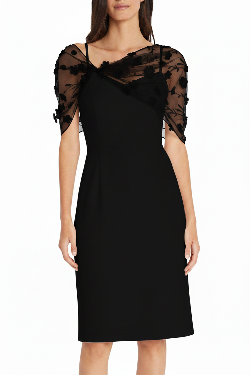 Sheath/Column Spaghetti Straps Sleeveless Knee-Length Mother of the Bride Dress With Watteau Train