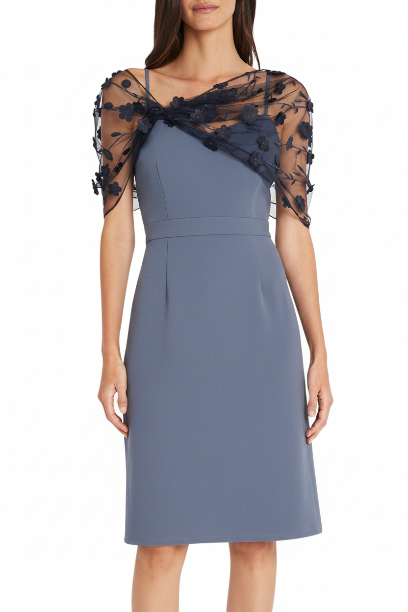 Sheath/Column Spaghetti Straps Sleeveless Knee-Length Mother of the Bride Dress With Watteau Train