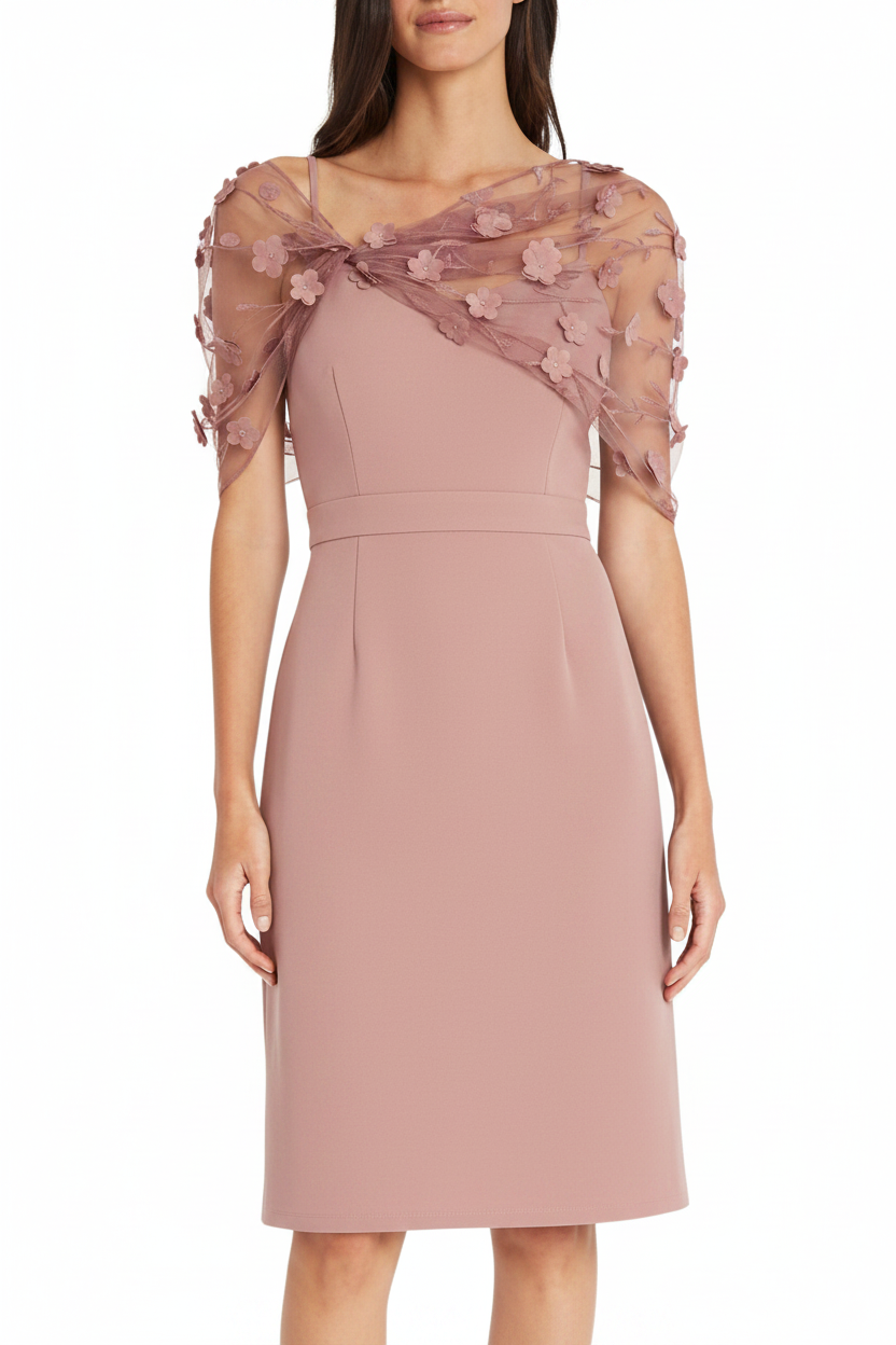 Sheath/Column Spaghetti Straps Sleeveless Knee-Length Mother of the Bride Dress With Watteau Train