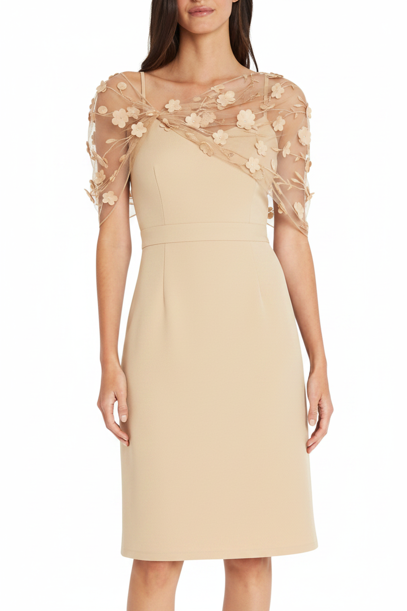 Sheath/Column Spaghetti Straps Sleeveless Knee-Length Mother of the Bride Dress With Watteau Train
