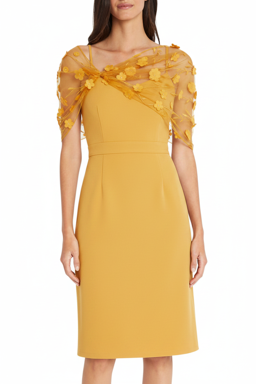 Sheath/Column Spaghetti Straps Sleeveless Knee-Length Mother of the Bride Dress With Watteau Train