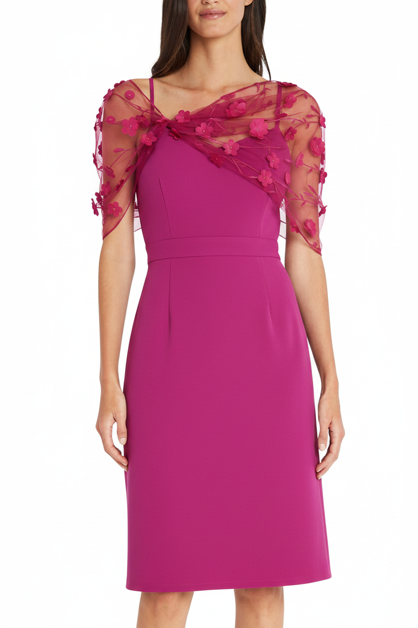 Sheath/Column Spaghetti Straps Sleeveless Knee-Length Mother of the Bride Dress With Watteau Train