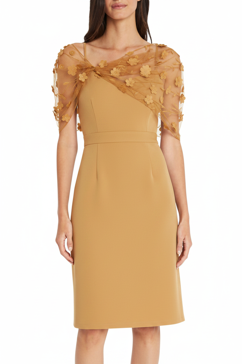 Sheath/Column Spaghetti Straps Sleeveless Knee-Length Mother of the Bride Dress With Watteau Train