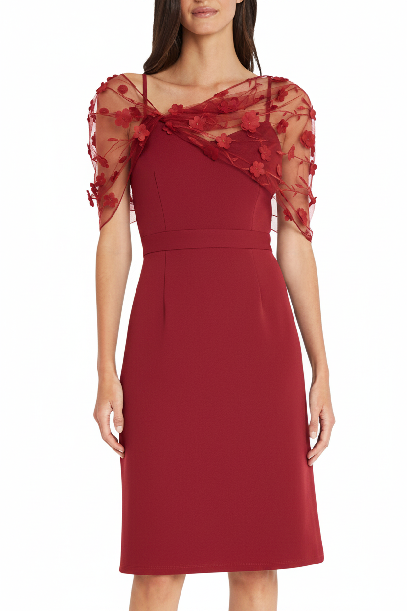 Sheath/Column Spaghetti Straps Sleeveless Knee-Length Mother of the Bride Dress With Watteau Train