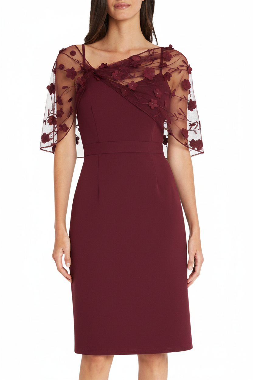 Sheath/Column Spaghetti Straps Sleeveless Knee-Length Mother of the Bride Dress With Watteau Train