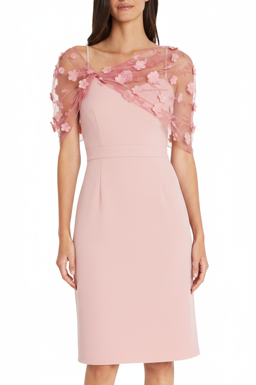 Sheath/Column Spaghetti Straps Sleeveless Knee-Length Mother of the Bride Dress With Watteau Train