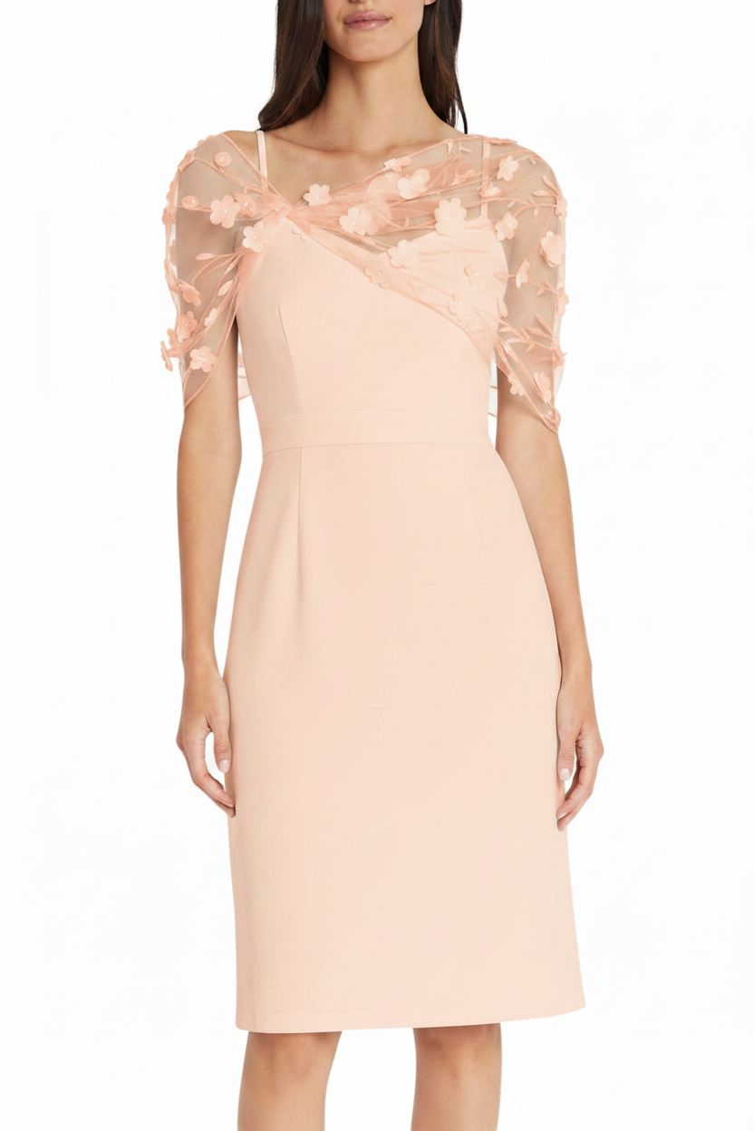 Sheath/Column Spaghetti Straps Sleeveless Knee-Length Mother of the Bride Dress With Watteau Train
