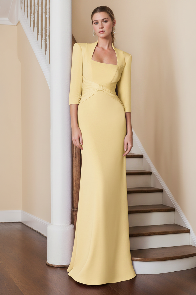 Sheath/Column Standing Shoulders 3/4 Length Sleeves Floor-Length Unique Mother of the Bride dresses with Ruffles