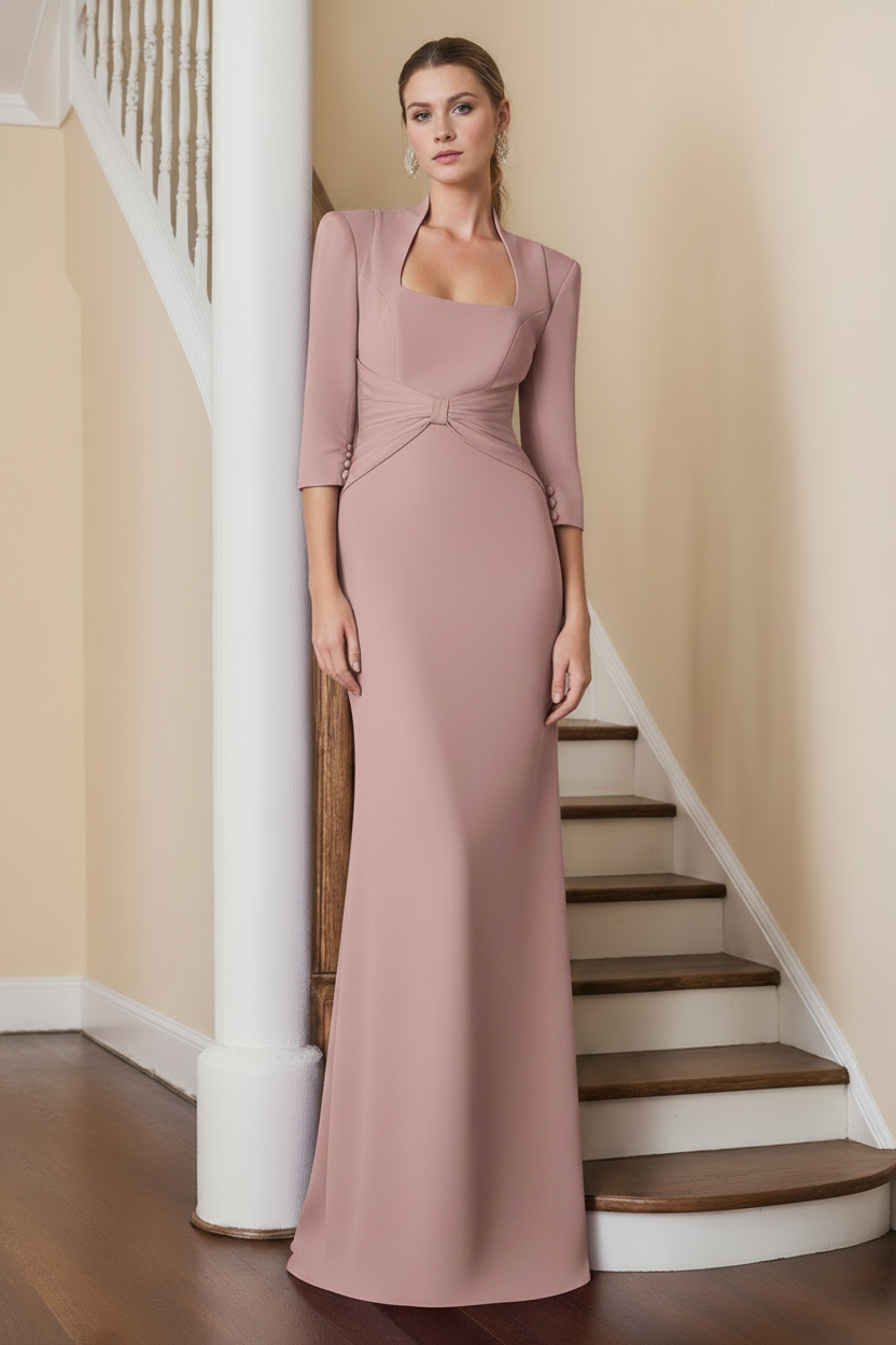 Sheath/Column Standing Shoulders 3/4 Length Sleeves Floor-Length Unique Mother of the Bride dresses with Ruffles