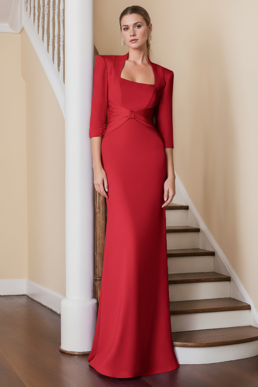 Sheath/Column Standing Shoulders 3/4 Length Sleeves Floor-Length Unique Mother of the Bride dresses with Ruffles