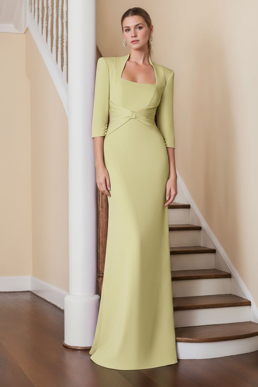 Sheath/Column Standing Shoulders 3/4 Length Sleeves Floor-Length Unique Mother of the Bride dresses with Ruffles
