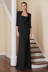 Sheath/Column Standing Shoulders 3/4 Length Sleeves Floor-Length Unique Mother of the Bride dresses with Ruffles