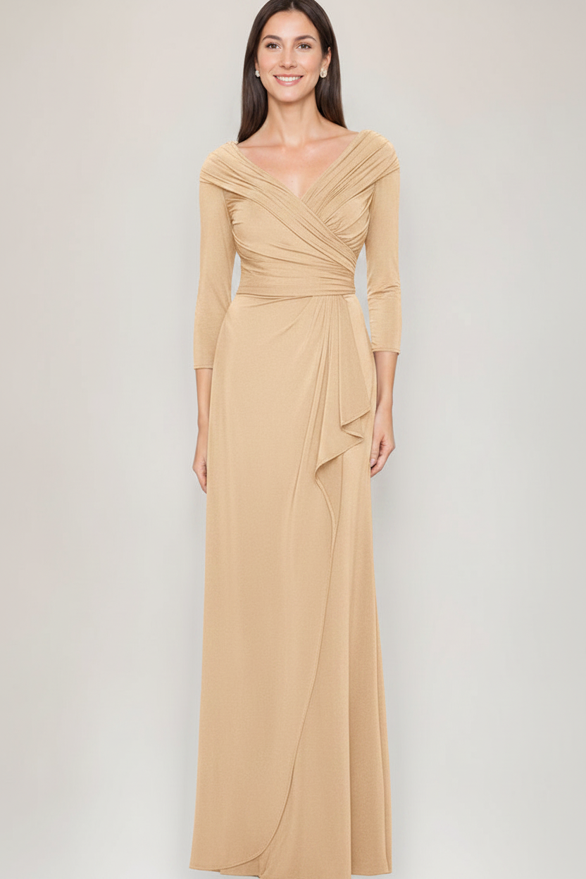 Sheath/Column V-Neck 3/4 Sleeves Ruched Mother Of The Bride & Groom Dresses with Ruffles