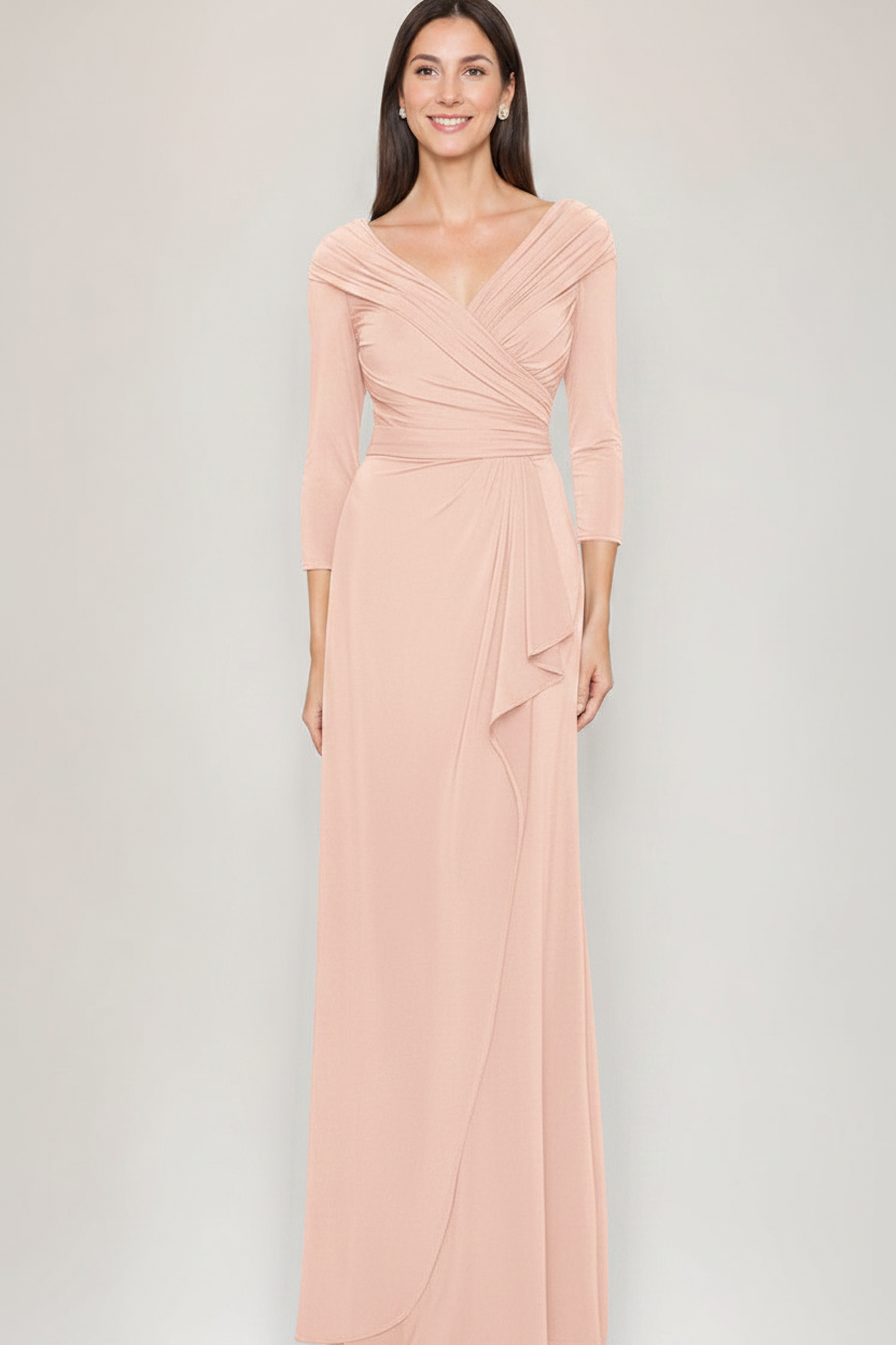 Sheath/Column V-Neck 3/4 Sleeves Ruched Mother Of The Bride & Groom Dresses with Ruffles