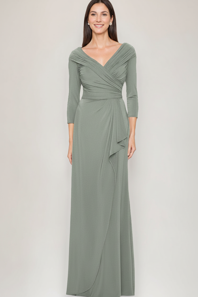 Sheath/Column V-Neck 3/4 Sleeves Ruched Mother Of The Bride & Groom Dresses with Ruffles