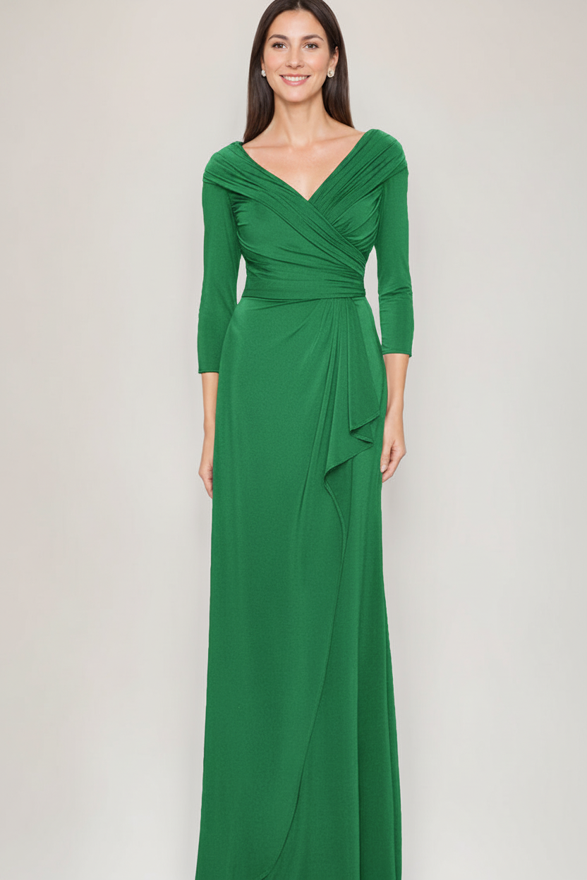 Sheath/Column V-Neck 3/4 Sleeves Ruched Mother Of The Bride & Groom Dresses with Ruffles