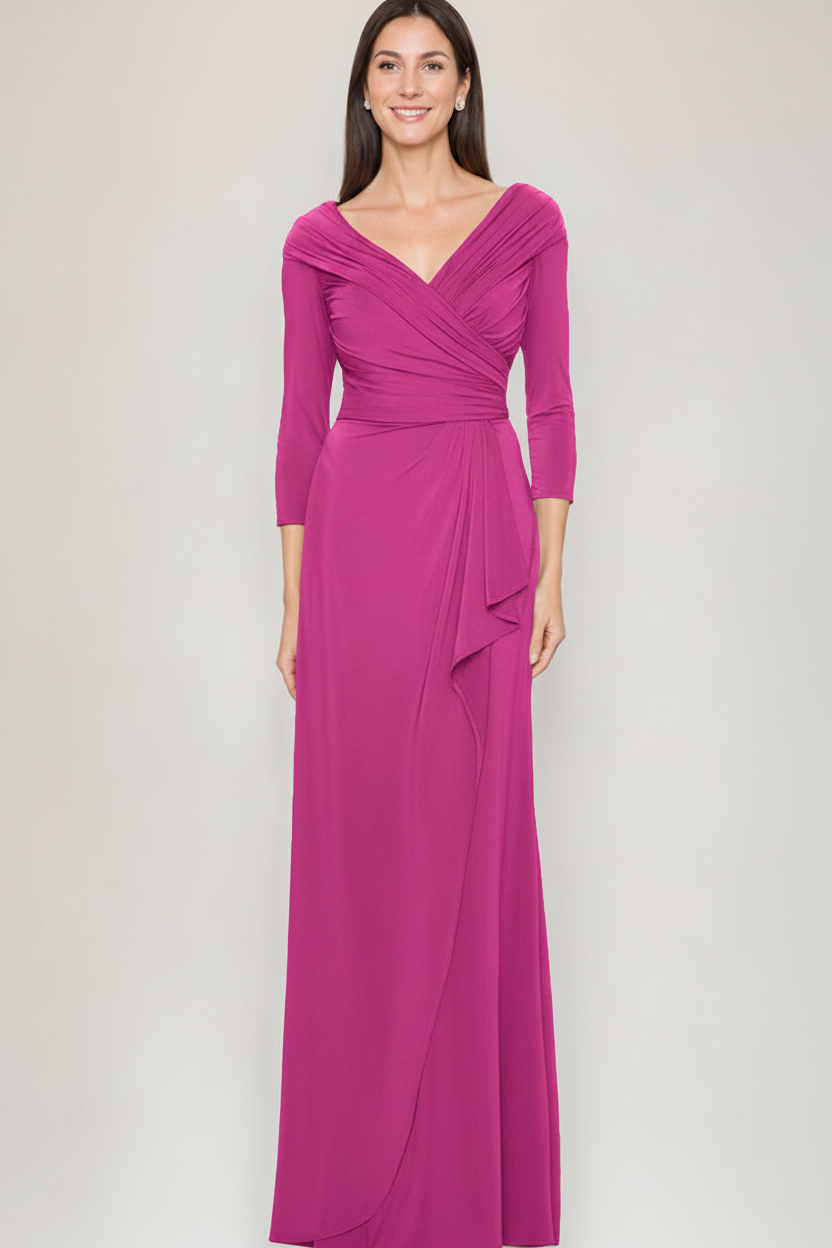Sheath/Column V-Neck 3/4 Sleeves Ruched Mother Of The Bride & Groom Dresses with Ruffles