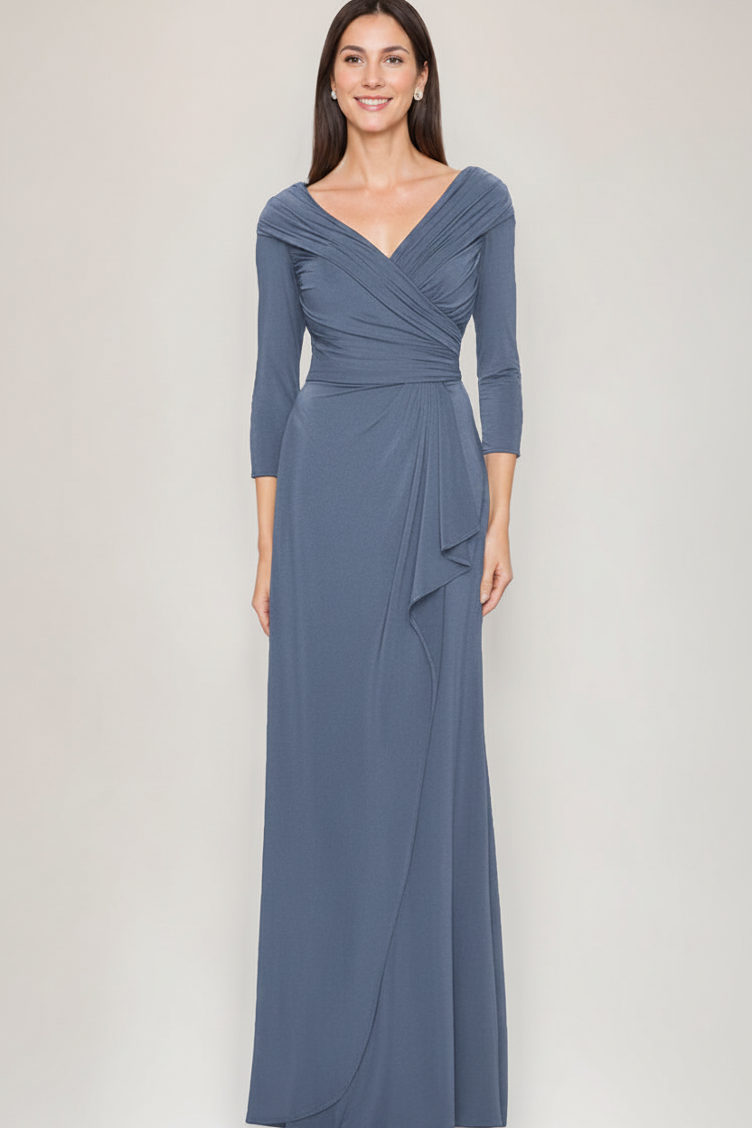 Sheath/Column V-Neck 3/4 Sleeves Ruched Mother Of The Bride & Groom Dresses with Ruffles