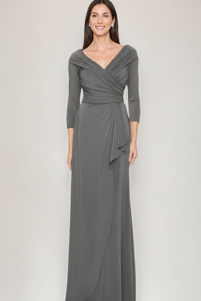 Sheath/Column V-Neck 3/4 Sleeves Ruched Mother Of The Bride & Groom Dresses with Ruffles