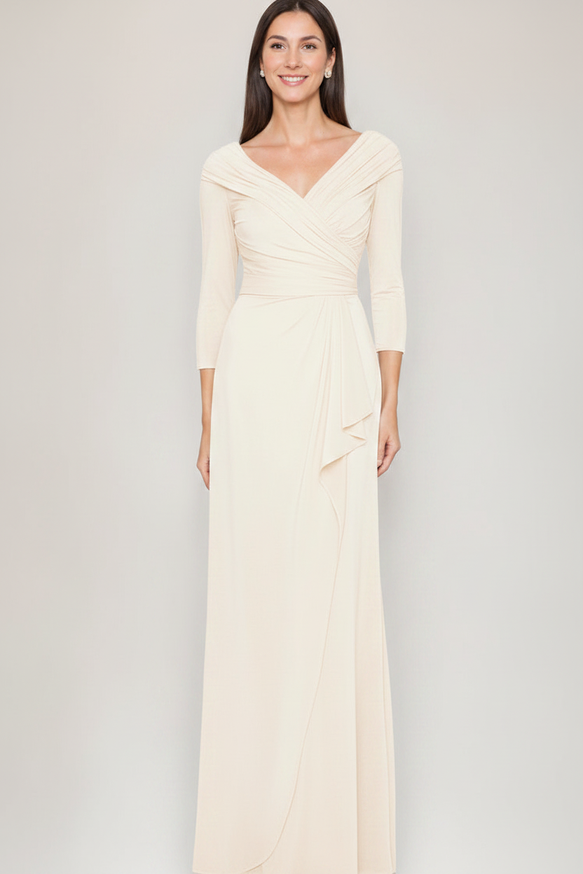 Sheath/Column V-Neck 3/4 Sleeves Ruched Mother Of The Bride & Groom Dresses with Ruffles