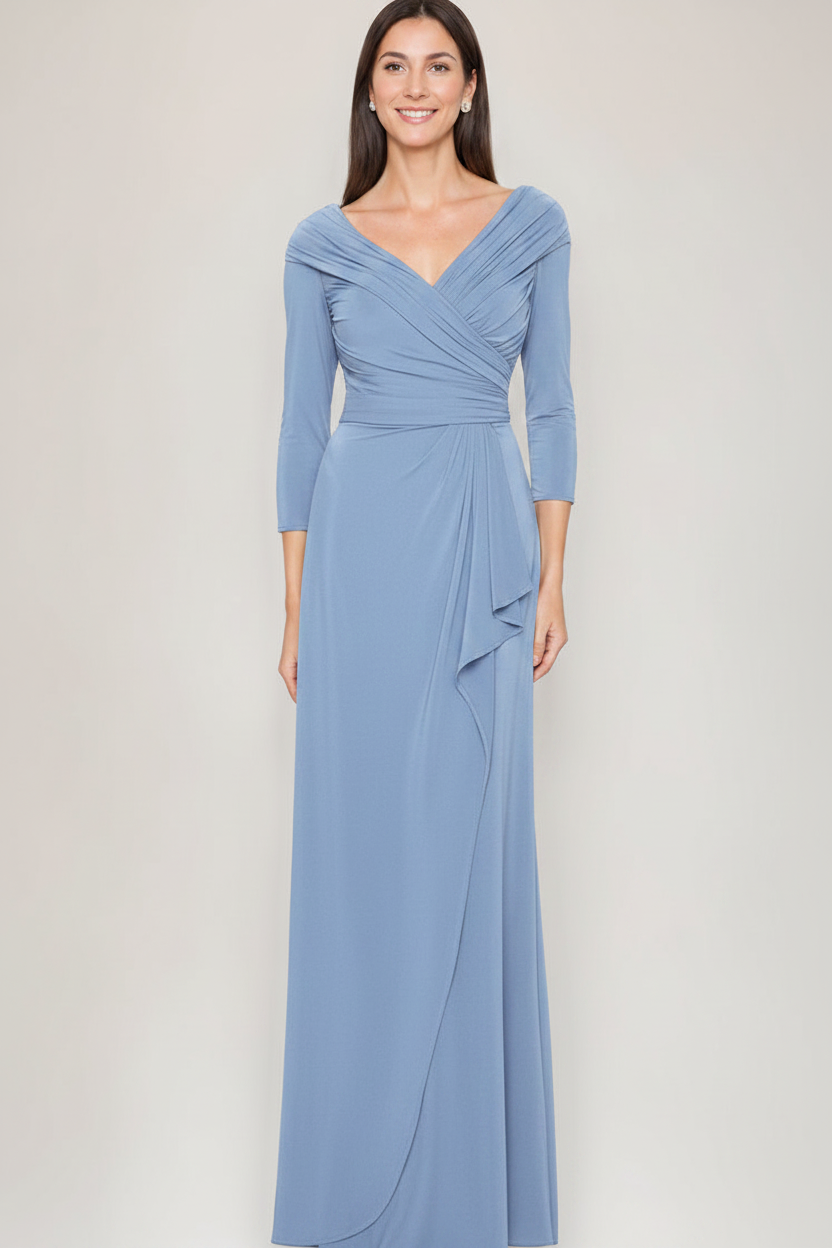 Sheath/Column V-Neck 3/4 Sleeves Ruched Mother Of The Bride & Groom Dresses with Ruffles