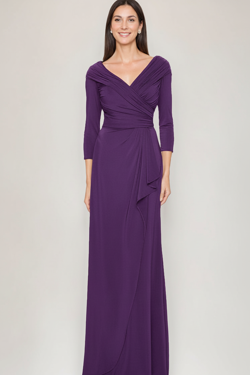Sheath/Column V-Neck 3/4 Sleeves Ruched Mother Of The Bride & Groom Dresses with Ruffles