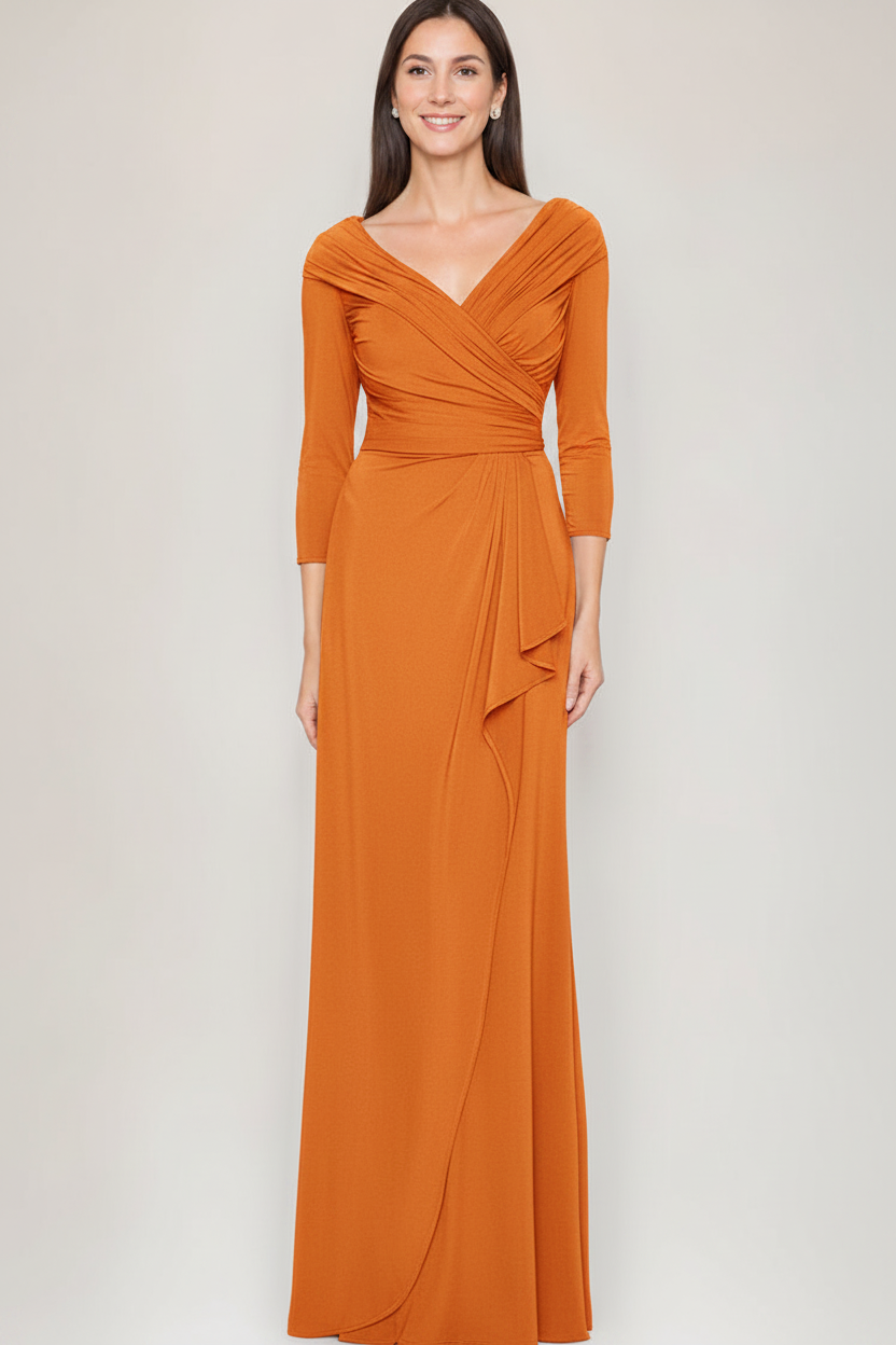 Sheath/Column V-Neck 3/4 Sleeves Ruched Mother Of The Bride & Groom Dresses with Ruffles