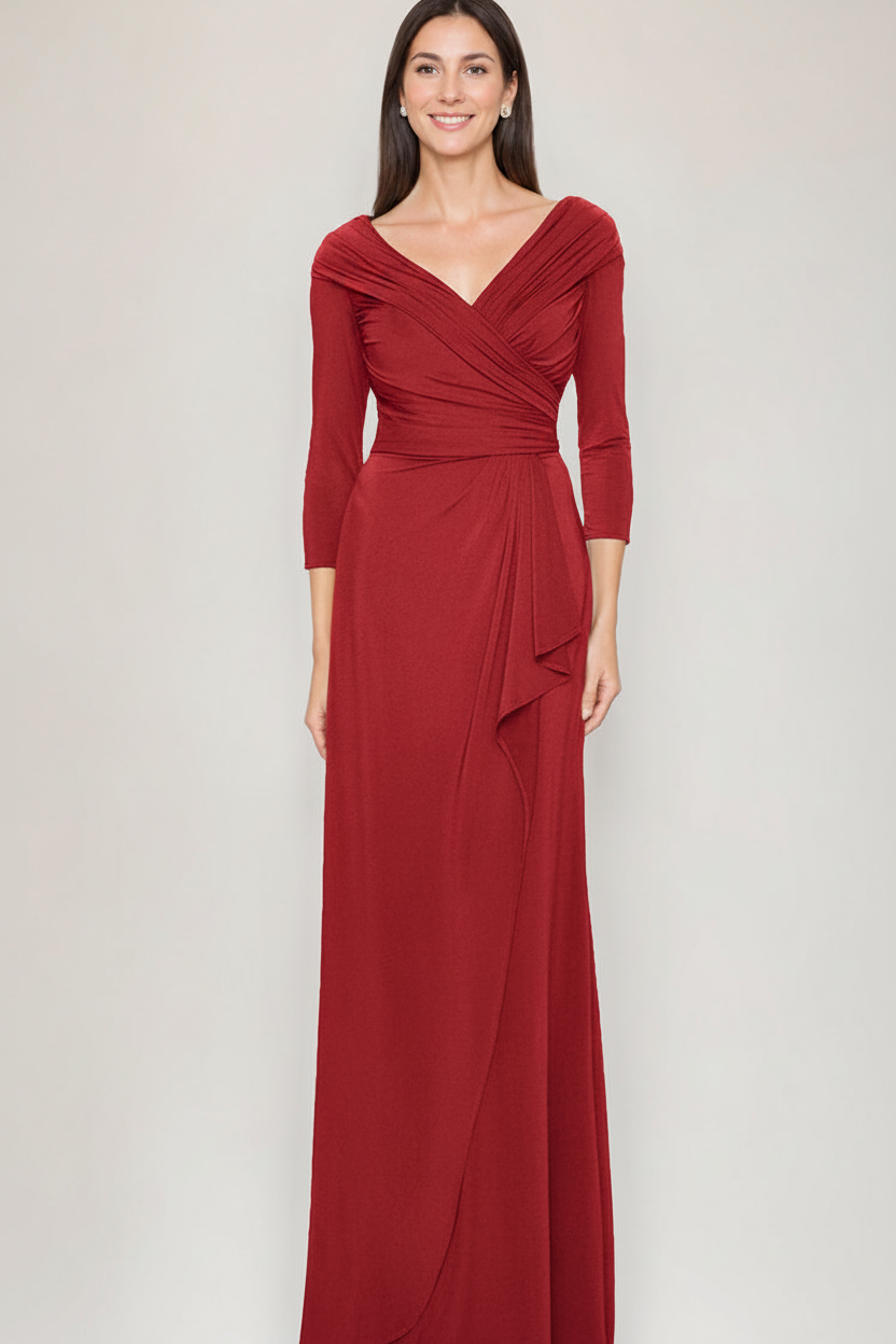 Sheath/Column V-Neck 3/4 Sleeves Ruched Mother Of The Bride & Groom Dresses with Ruffles