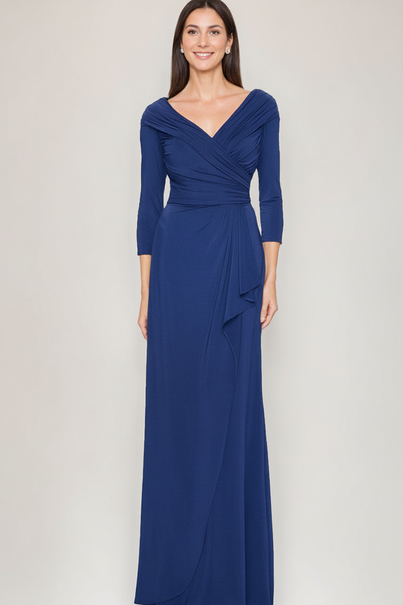 Sheath/Column V-Neck 3/4 Sleeves Ruched Mother Of The Bride & Groom Dresses with Ruffles