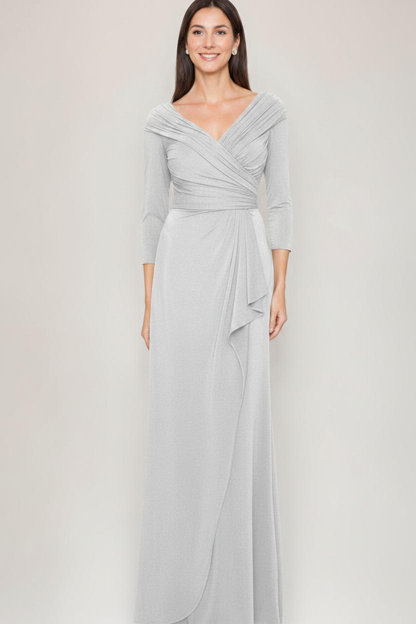 Sheath/Column V-Neck 3/4 Sleeves Ruched Mother Of The Bride & Groom Dresses with Ruffles