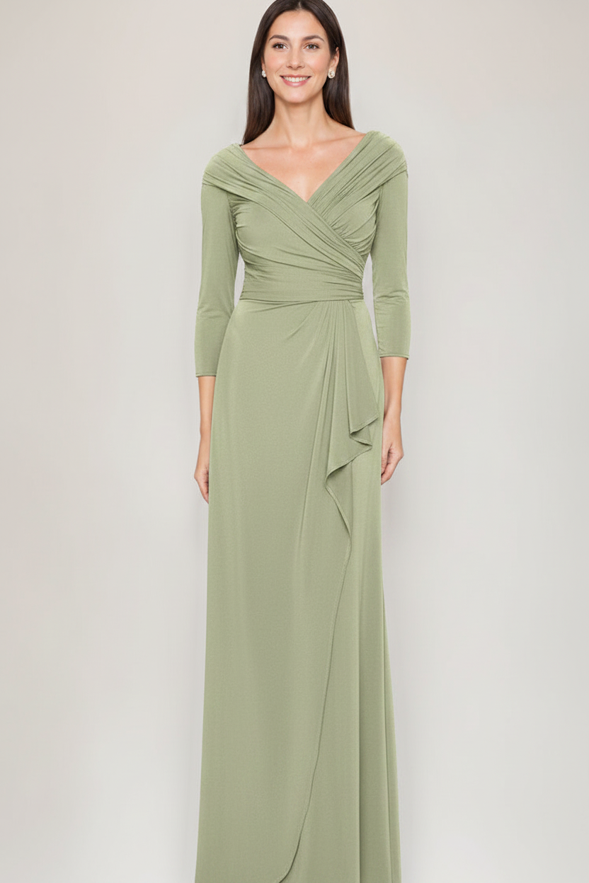 Sheath/Column V-Neck 3/4 Sleeves Ruched Mother Of The Bride & Groom Dresses with Ruffles