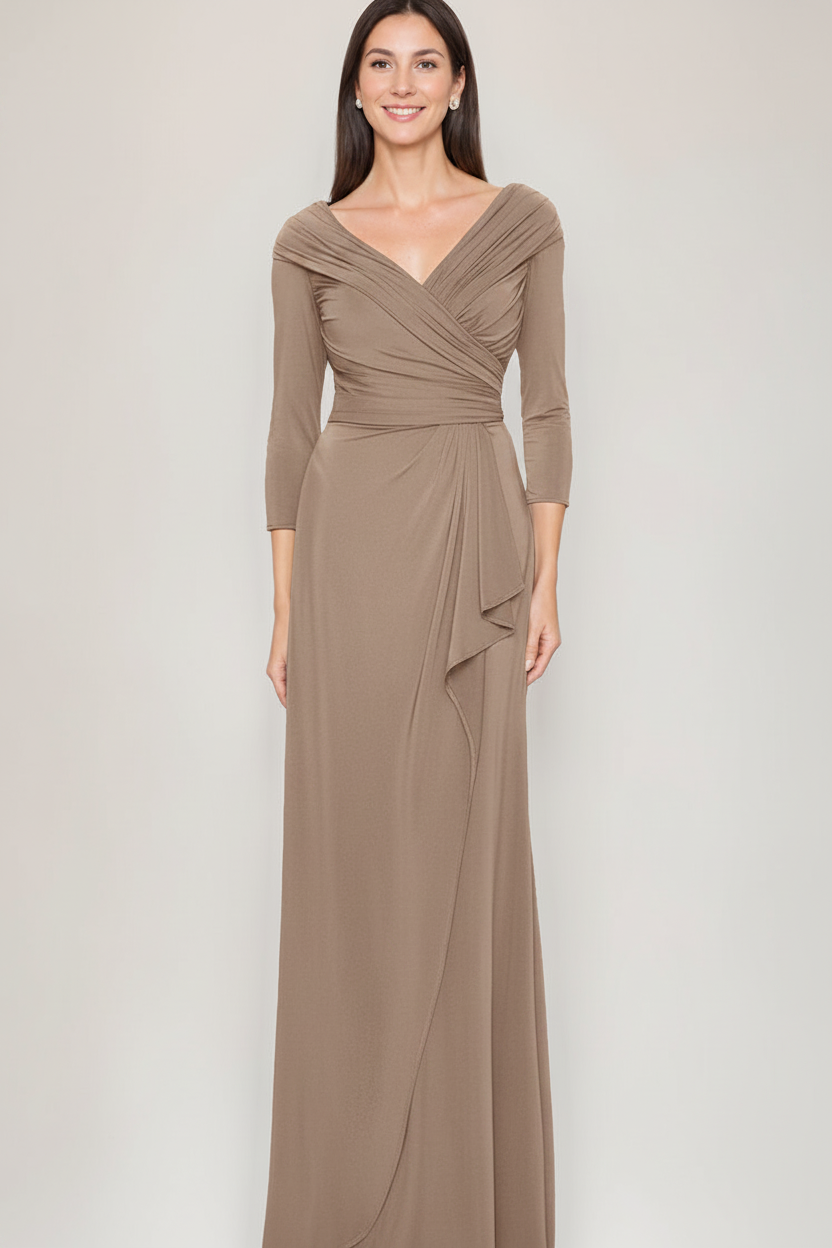 Sheath/Column V-Neck 3/4 Sleeves Ruched Mother Of The Bride & Groom Dresses with Ruffles