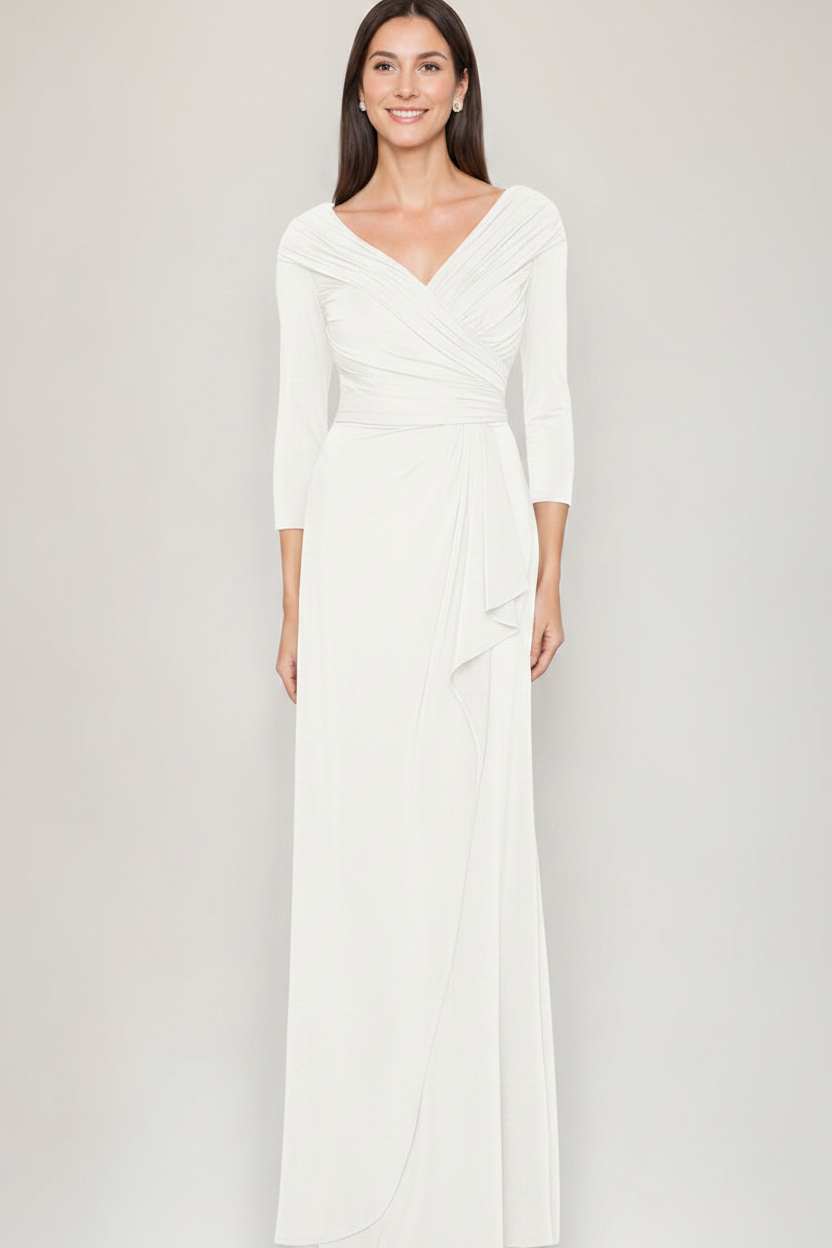 Sheath/Column V-Neck 3/4 Sleeves Ruched Mother Of The Bride & Groom Dresses with Ruffles