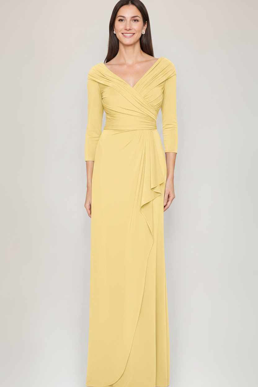Sheath/Column V-Neck 3/4 Sleeves Ruched Mother Of The Bride & Groom Dresses with Ruffles